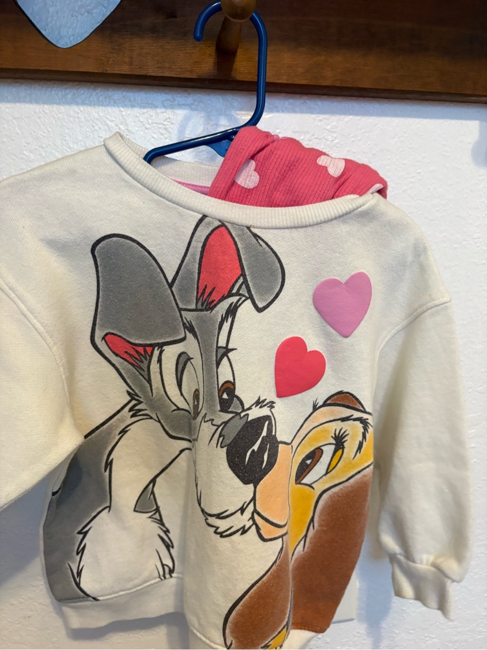 Disney Cream Pullover Sweatshirt with Pink Hood and Lady & The Tramp Graphic